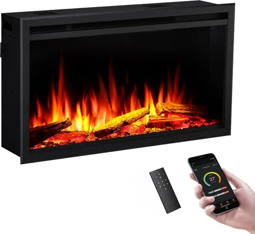 LegendFlame Inserto de Chimenea Eléctrica Inteligente de 33" para Montaje en Pared y Empotrado en Pared, Calentador 750W/1500W, Múltiples Colores de