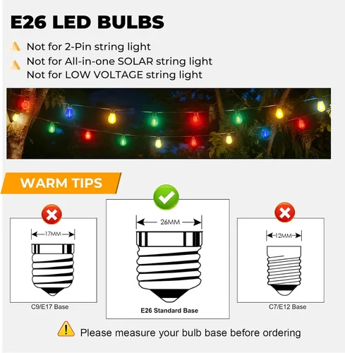 Miniatura 3 de GvvooHome Paquete de 24 Bombillas LED S14 de Colores para Luces de Cadena Exteriores, Bombillas de Repuesto Irrompibles de 1W para Luces de Patio