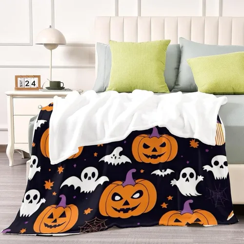 Miniatura 7 de D-Story Manta de vellón de Halloween, manta de calabaza de otoño para sofá, cama, habitación, regalos de Acción de Gracias para niños y adultos, 50
