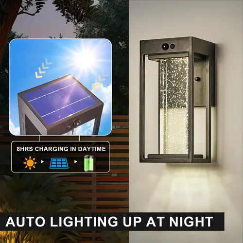 Miniatura 2 de Luz de Pared Solar para Exterior con Sensor de Movimiento de 3 Modos, Sconce Exterior de Cristal con Luz LED de 4000K 250LM para Puerta Frontal