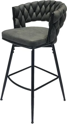Miniatura 4 de Technical - Juego de 2 taburetes de bar tejidos de cuero, taburetes de bar con patas negras, sillas de isla de cocina no ajustables, taburetes