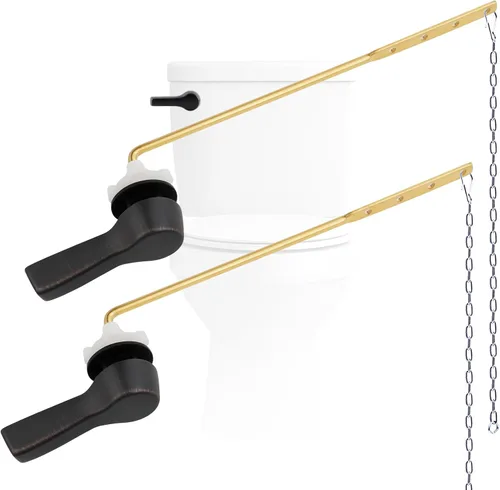 Miniatura 12 de Hygie Rinse Palanca de inodoro de metal, reemplazo de palanca de descarga, mango universal de montaje frontal con cadenas de solapa de acero Blanco