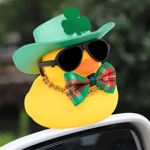 Miniatura 6 de Wonuu Decoración del día de San Patricio de pato de goma, sombrero de trébol verde de la suerte y decoración del automóvil, sombrero de vaquero