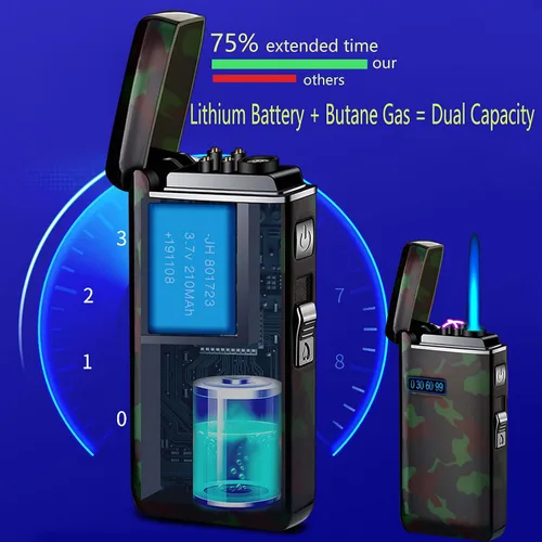 Miniatura 4 de Arc Jet - Encendedor de llama, 2 en 1, eléctrico recargable por USB, a prueba de viento, encendedor infinito, butano recargable para puros