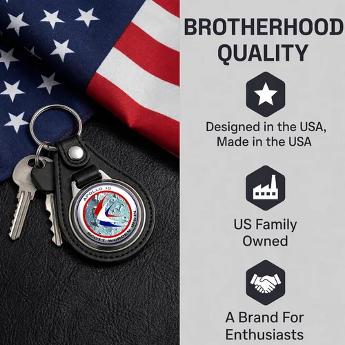 Miniatura 7 de Brotherhood Apollo 15 Mission NASA Patch Saturn V Rocket Space X Insignia Decoración de pared Espacio Redondo Llavero Llavero para Hombres Heavy