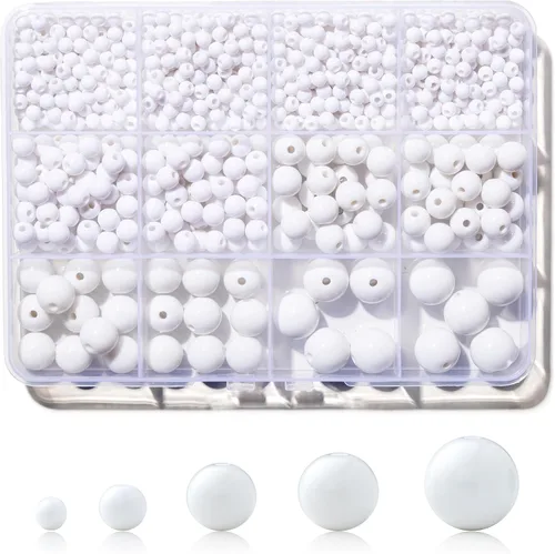 Miniatura 10 de 1200 piezas de cuentas negras, cuentas de acrílico tipo pony, cuentas redondas lisas de 4/6/8/10/12 mm para pulseras, cuentas espaciadoras de perla