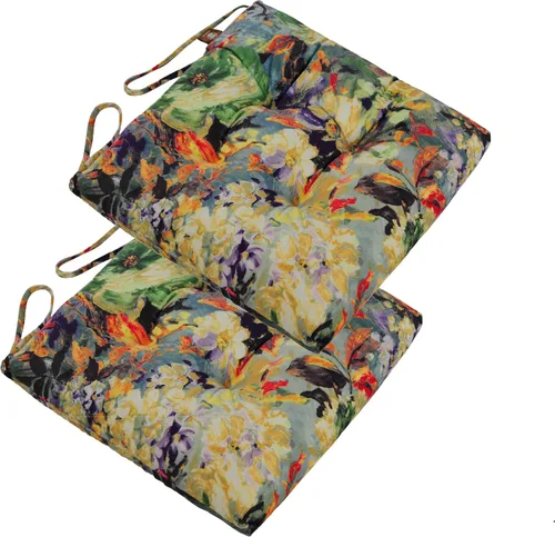 Miniatura 7 de Paquete de 2 cojines de mimbre para asiento de patio para exteriores e interiores con lazos, cojín para silla de comedor, 17 x 17 pulgadas