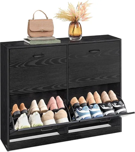 Miniatura 7 de VASAGLE Gabinete de zapatos con 4 puertas abatibles, armario de almacenamiento para 16-28 pares de zapatos, divisores ajustables, para entrada, 9.4