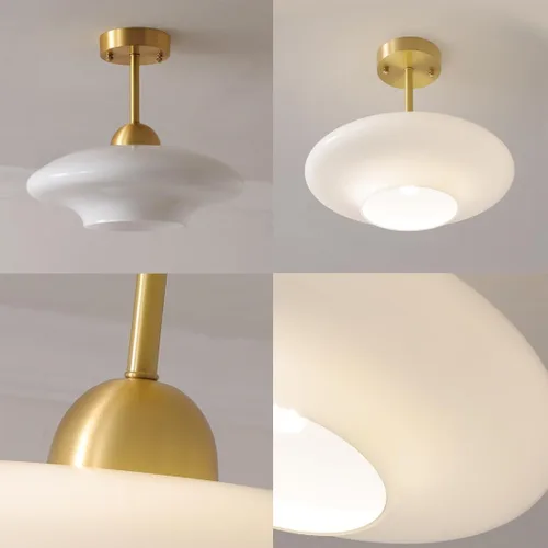 Miniatura 7 de Lámpara de techo de vidrio blanco moderna de montaje semiempotrado con pantalla de cúpula de globo de leche, luces de techo de mediados de siglo