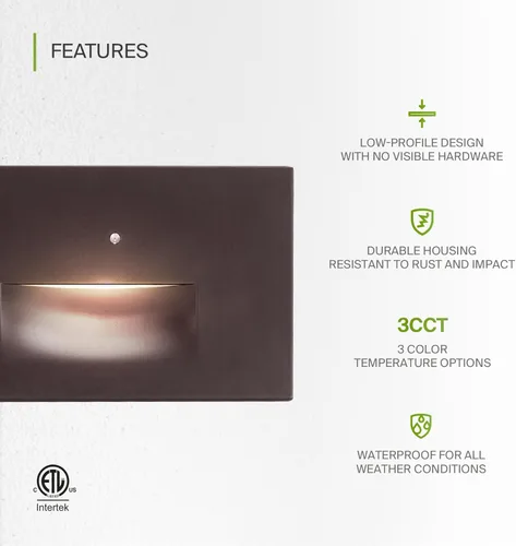 Miniatura 3 de ASD Luminaria LED empotrada para escalones, iluminación de pasarela al aire libre de atardecer a amanecer 3CCT, fotocélula, resistente al agua