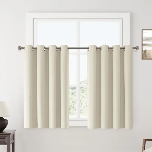 Miniatura 111 de ChrisDowa Cortinas 100% Opacas de Abedul Sólido de 45 Pulgadas de Largo, 2 Paneles para Dormitorio y Sala de Estar, Estilo Granja Oscurecedoras