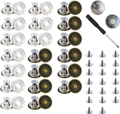 Miniatura 11 de 20 botones para coser jeans de metal, 0.67 pulgadas, sin clavos, removibles, sin clavos, botones de metal de repuesto para reparación de remaches