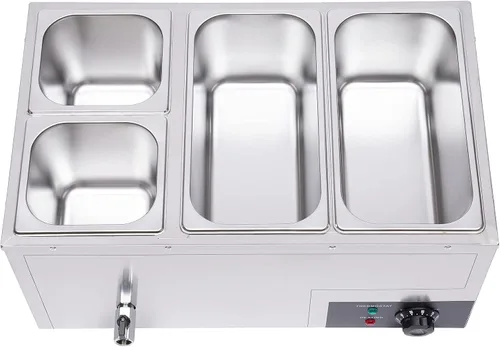 Miniatura 4 de Bain Marie Buffet - Mesa de vapor eléctrica de 4 bandejas de 850 W, calentador de alimentos con tapas, acero inoxidable, comercial, capacidad