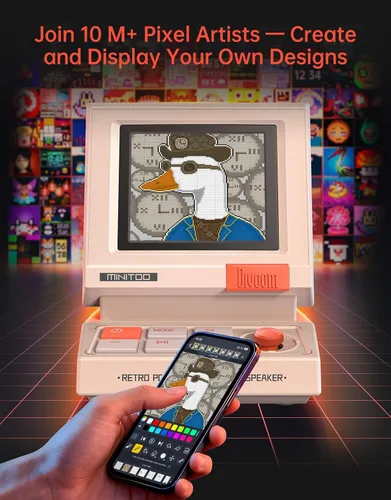 Miniatura 11 de Divoom MiniToo Retro Altavoz de Computadora de Estilo PC, Pantalla de Pixeles Inteligente con Caras Personalizadas, Bluetooth y Audio USB, Reloj