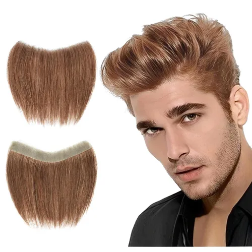 Miniatura 24 de Extensión frontal de cabello rubio claro para hombres, extensión de cabello lacio con pérdida de línea de cabello humano con cinta adhesiva