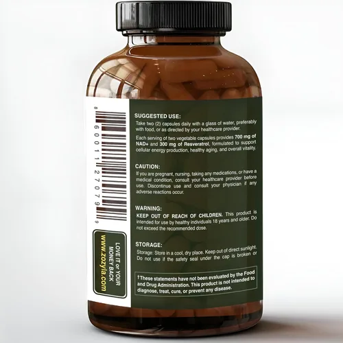 Miniatura 3 de Suplemento liposomal NAD+ con resveratrol 1000 mg por porción, 60 cápsulas, alta absorción, sin OMG, certificado e inspeccionado por GMP, probado