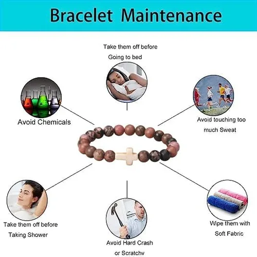 Miniatura 6 de JoycuFF Christian Bracelets for Women Cross Bracelets for Religious Women Girls Easter Catholic Natural Stone Bracelets Christian Jewelry Faith