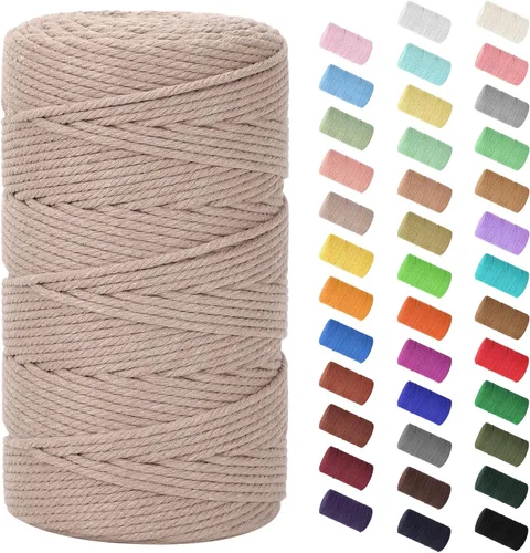 Miniatura 143 de Cordón de macramé de 0.079 in x 380 yardas (1140 pies), cuerda de algodón natural para colgar en la pared, ganchos de plantas, manualidades, Beige