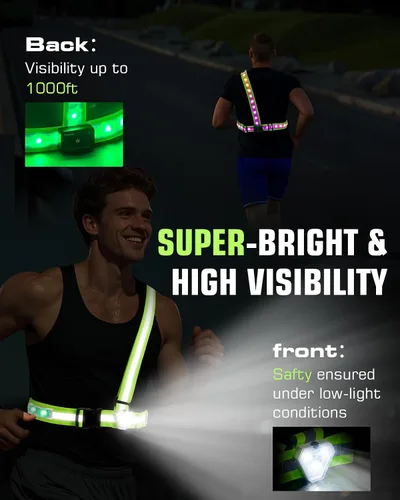 Miniatura 4 de Zacro Chaleco reflectante para correr con 9 modos RGB, luz de pecho de alta visibilidad de 500LM para corredores, equipo de correr recargable