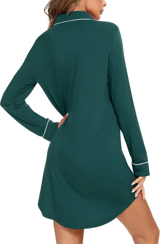 Miniatura 57 de Samring Camisón de pijama para mujer, manga corta/larga, con botones, camisón para dormir, camisón para novio, talla XXL