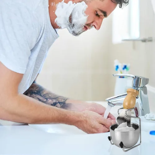 Miniatura 7 de Juego de brochas de afeitar para hombre, incluye jabón de afeitar de 3.53 oz, soporte de cepillo de afeitar de cabello suave, acero inoxidable