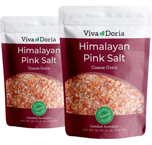 Viva Doria Sal rosa del Himalaya, sal cristalina, sal gruesa, 10 lb (cantidad: 2, bolsas de 5 libras) Sal del Himalaya auténtica certificada para