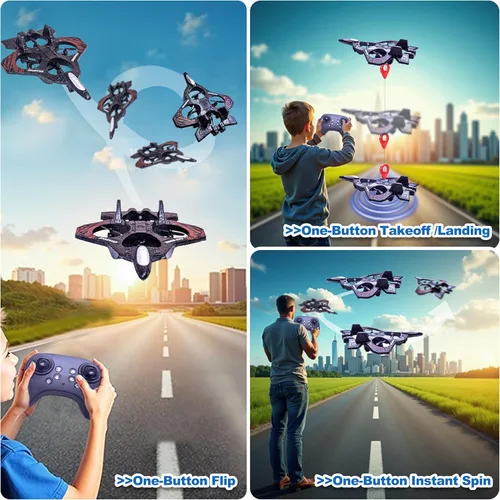 Miniatura 5 de Avión RC de espuma, aviones de control remoto con luces LED, chorro de combate para vuelos nocturnos al aire libre 360° Flip & Spin Stunt Drone Toy