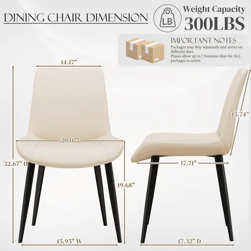 Miniatura 3 de Juego de 6 sillas de comedor, modernas sillas de comedor tapizadas de piel sintética con patas de metal resistentes y respaldo cómodo, sillas Beige
