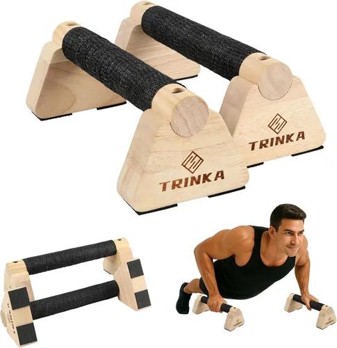 Miniatura 9 de Barras de levantamiento de paraletas de madera, 2 barras de calistenia de madera con base antideslizante, asas de flexión para gimnasio en el piso