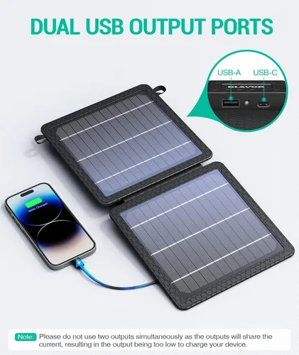 Miniatura 3 de BLAVOR Cargador solar portátil de 10 W (5 V/2 A máximo), pequeño panel solar plegable con salidas USB-C USB-A compatibles con tableta de teléfono