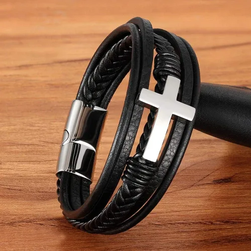 Miniatura 3 de Pulsera de cuero para hombre, accesorios emo, pulseras para parejas, pulseras de cruz de amistad, regalo de joyería hippie para hombres pulseras