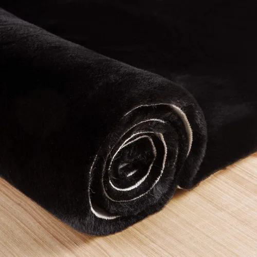 Miniatura 7 de ORINOVA - Alfombra esponjosa de pelo de conejo, alfombras esponjosas lavables para sala de estar, alfombra peluda negra para dormitorio, alfombras