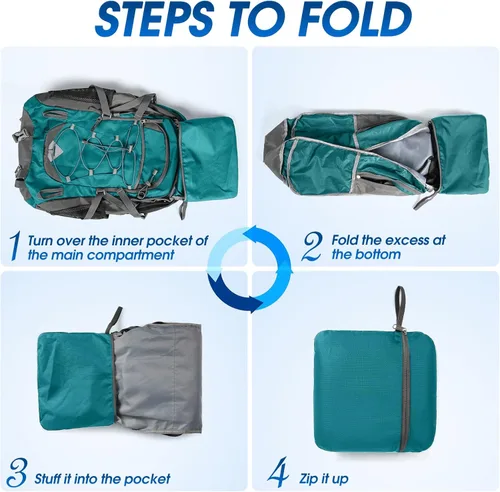 Miniatura 8 de IGOLUMON Mochila de senderismo de 40 L, plegable, ligera, mochila de camping para hombres y mujeres, impermeable, mochila de senderismo al aire Verde