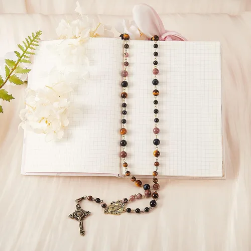 Miniatura 5 de BEEFLYING 60 piezas de rosario católico de aleación de estilo tibetano Jesús crucifijo de paz cruz centro María Milagrosa Medalla Colgantes Virgen