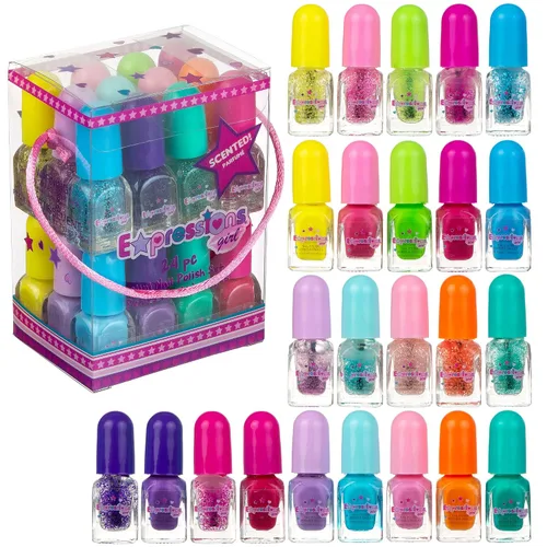 Paquete económico de 24 esmaltes de uñas perfumados, tonos brillantes y brillantes, colores seguros | Non-Toxic Water-Based Manicure & Pedicure Kit