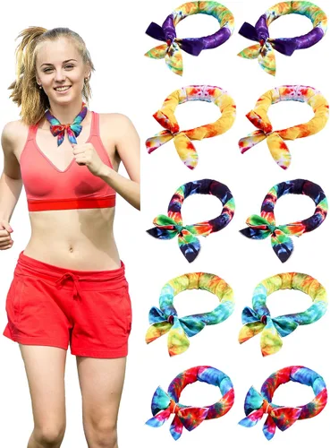 Miniatura 7 de Janmercy 10 unidades de teñido anudado para el cuello, bufandas refrescantes, bandanas de hielo de verano para hombres y mujeres, camping, correr