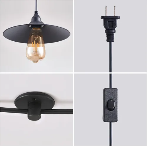 Miniatura 6 de Lámpara colgante con cable enchufable, lámparas de exterior para patio, luz colgante impermeable con enchufe, lámparas al aire libre para patio, luz