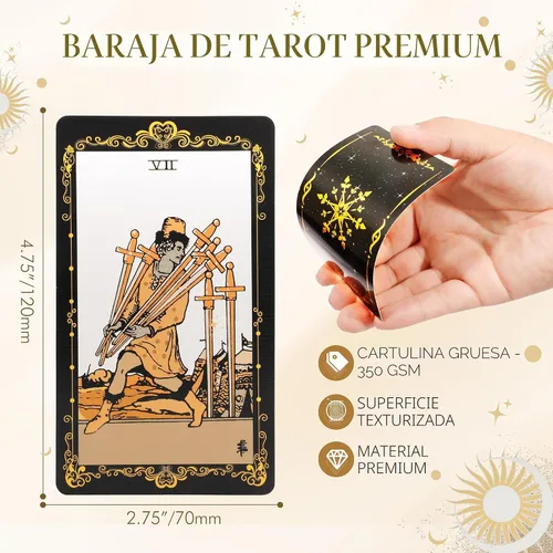 Miniatura 3 de SUGEYA Cartas de Tarot con Libro Guía, Juego de 78 Cartas de Tarot Negras con Mantel, Piedras de Chakra, Bolsa de Terciopelo y Más, Kit de Cartas