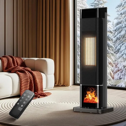 Uthfy Calentador de espacio para uso en interiores, calentador de habitación grande con efecto de llama 3D, calentador portátil eléctrico de 1500 W