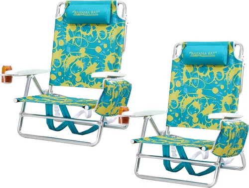 Miniatura 12 de Old Bahama Bay Silla de playa tipo mochila, paquete de 2, silla reclinable ligera de aluminio de 5 posiciones para adultos, soporte resistente, 400