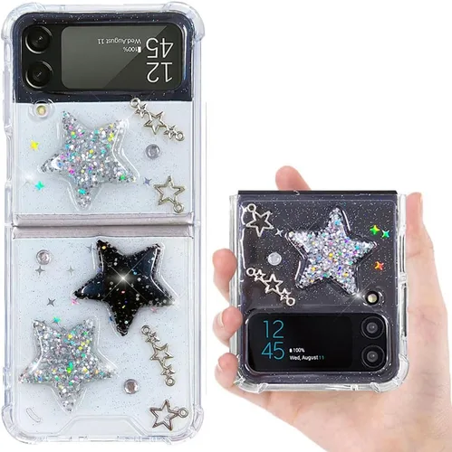 Miniatura 12 de Funda para Samsung Galaxy Z Flip 3 con purpurina, bonita funda transparente con diseño, brillante, reflectante, con destellos, cubierta de teléfono