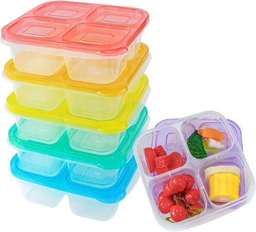 Miniatura 10 de Finorder Paquete de 4 recipientes de comida con 4 compartimentos para adultos, contenedores reutilizables para almuerzo de oficina, picnic