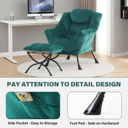 Miniatura 5 de Tiita - Silla perezosa con otomana, moderna y grande, sillón de descanso de acento de ocio, cómoda silla de sofá de lectura con reposapiés para Verde