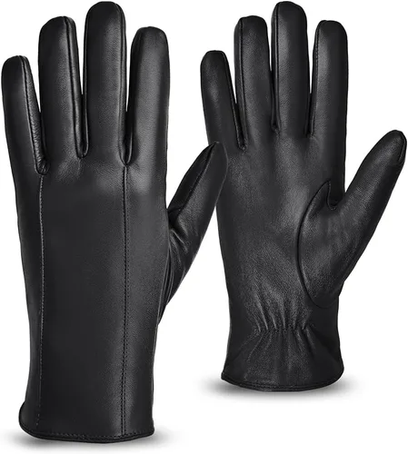 Miniatura 12 de MGGMOKAY Guantes de cuero para hombre, guantes de invierno de piel de oveja con forro