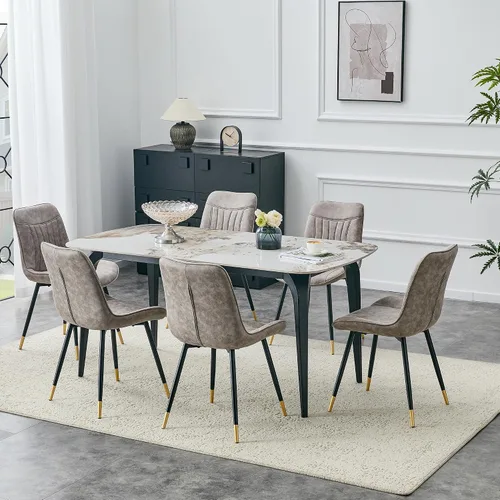 Miniatura 19 de Modern Dining Table Set for 4,50" Sintered Stone Table Set for 4,Marble Dining Table Set of 4 with Upholstered Chair,5 Piece Rectangular Dining Room