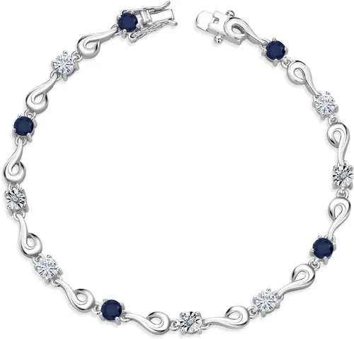 Gem Stone King Pulsera de plata de ley 925 con zafiro azul y moissanita blanca y diamantes blancos cultivados en laboratorio para mujer (2.69