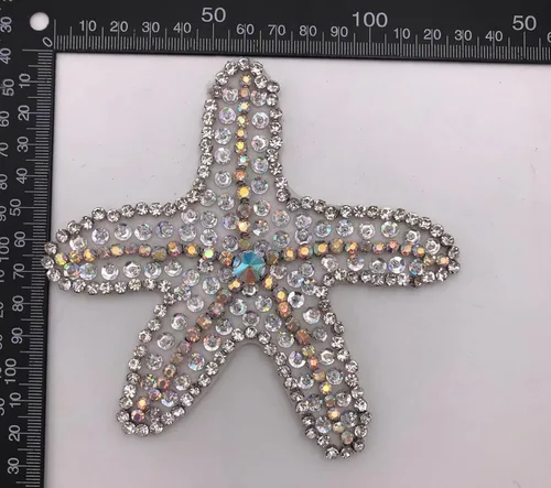Miniatura 3 de 2 piezas de parches de lentejuelas con diamantes de imitación de estrella de mar brillantes, parches decorativos para coser estrellas, bricolaje