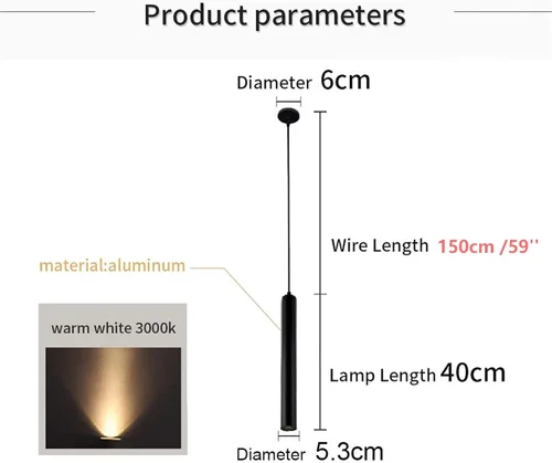 Miniatura 2 de 110 V 12 W Dia 5 CM L40CM tubo LED moderno Lámparas colgantes luz de punto para isla comedor sala de estar bar mostrador tienda techo cocina luces