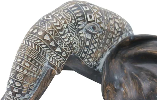 Miniatura 5 de OTARTU Escultura de busto de pared de elefante africano de 11 pulgadas de alto, tallada, cabeza de elefante noble para colgar, decoración de pared