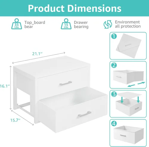 Miniatura 3 de BOLUO Cajones de Almacenamiento Apilables Organizadores de Armario y Contenedores de Almacenamiento de Tela Blanca Cómoda de 2 Cajones para Blanco